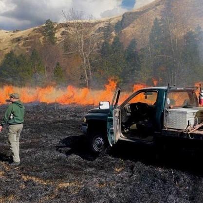 Bob Dice monitoring the burn from the safe zone.