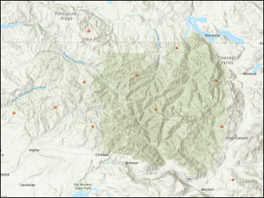 Sooty grouse route locations for District 11 