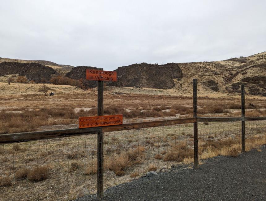 Signs posted on a fence