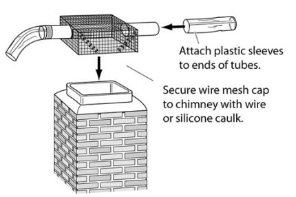 To further reduce the likelihood of bats reentering, a piece of plastic sheeting can be taped around the exit ends of the tube. 