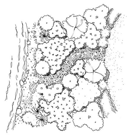 Landscape drawing showing how to design plant based barriers to geese