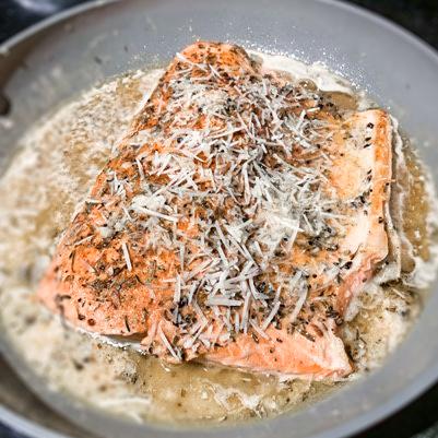 Photo of cajun salmon on skillet 