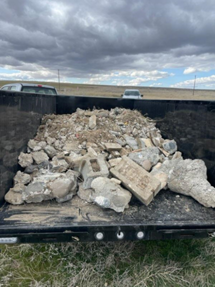 A trailer filled with rubble