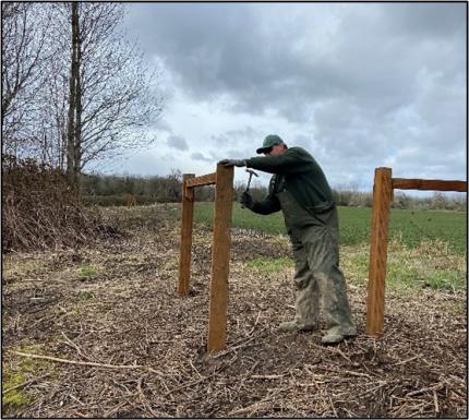 Hauswald building a fence brace.