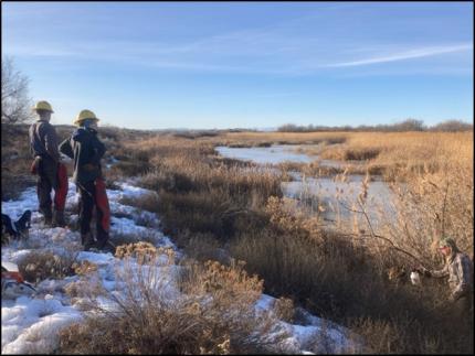 Two Washington Conservation Crew members looking over the water