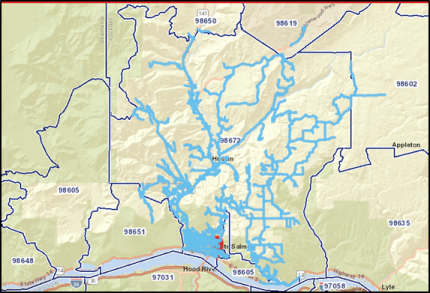 Outreach mail routes for the bear/cougar mailer in Klickitat County.