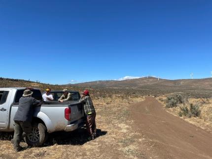 Vantage fire restoration project managers discuss the plan in the field near Corrals on the Whiskey Dick Unit