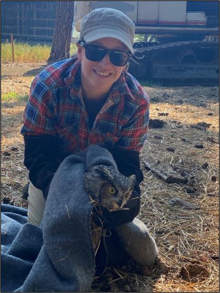 Biologist Wickhem after capturing the owl