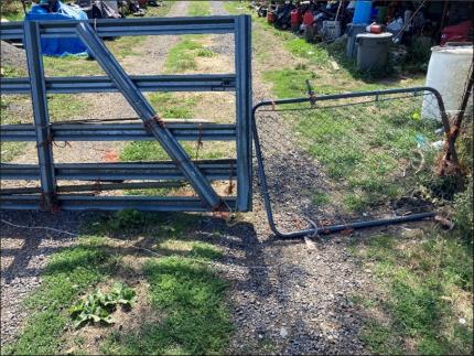 A dilapidated gate to a goat pasture