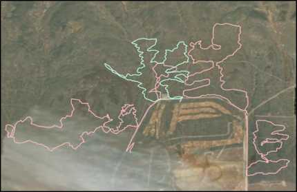 A map showing survey tracks of Biologist Gallie and Soltysiak on the TNC land parcels.