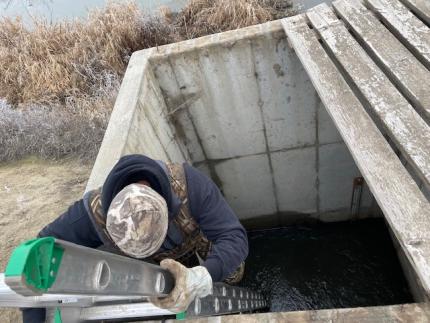 Ferguson entering a weir box