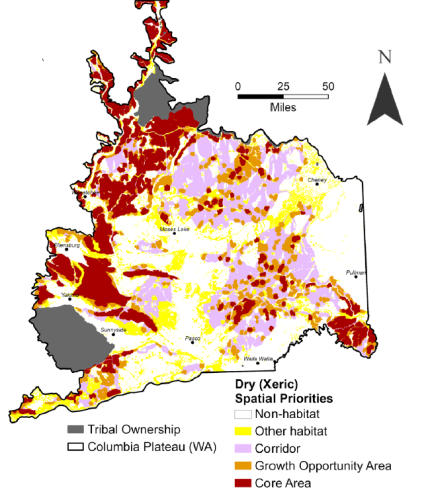 Map of shrubsteppe habitat in Eastern Washington